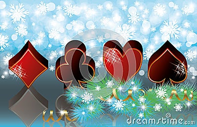 Christmas casino banner with poker elements Vector Illustration