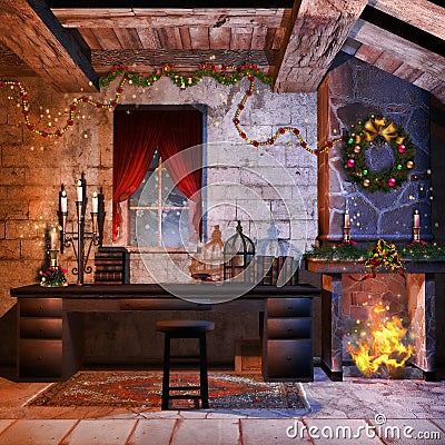 Christmas castle room Stock Photo