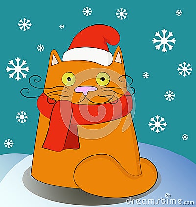 Christmas cat wearing santa hat Vector Illustration