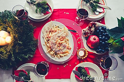 Christmas celebration dinner table concept Stock Photo