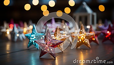 Christmas celebration glowing, illuminated Christmas lights decorate the night generated by AI Stock Photo