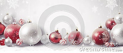 Christmas celebration holiday banner. Festive balls and gifts close up Stock Photo