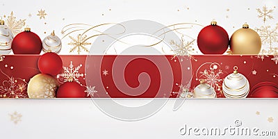 Christmas celebration holiday banner. Festive balls and gifts close up Stock Photo