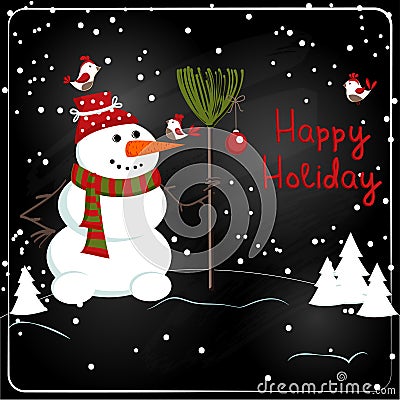 Christmas chalkboard decoration with snowman Vector Illustration