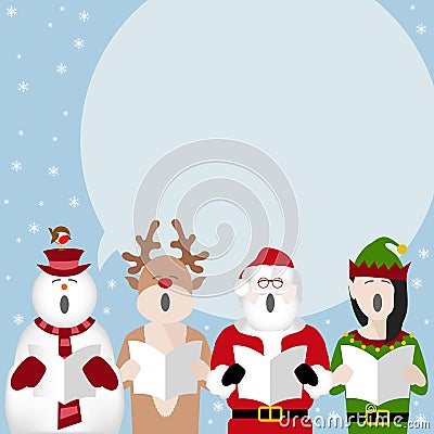 Christmas characters singing carols poster Vector Illustration