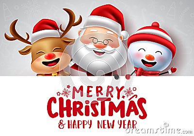 Christmas characters vector banner template. Merry christmas text in white empty space for messages with xmas character. Vector Illustration