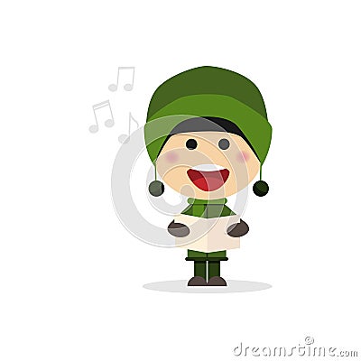 Christmas child singing carols on a white background Cartoon Illustration