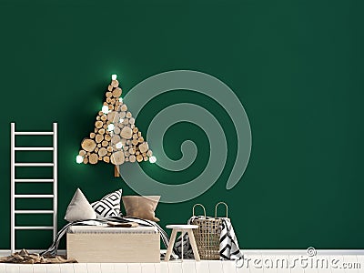Christmas child`s room. playroom. modern style. Mock up wall Cartoon Illustration
