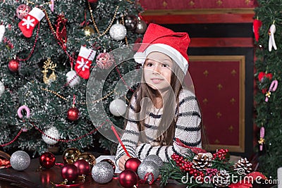 Christmas Child Write Letter to Santa Claus. Stock Photo