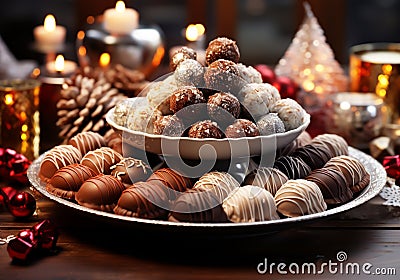 Christmas chocolate praline cookies. AI generative Stock Photo