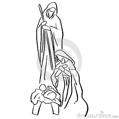 Christmas Christian Nativity Scene of baby Jesus in manger with Mary and Joseph vector illustration sketch doodle hand drawn with Vector Illustration