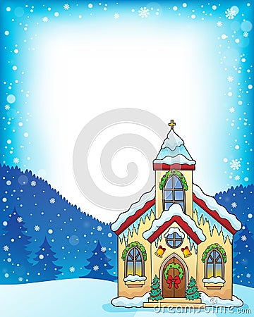 Christmas church building theme frame 1 Vector Illustration