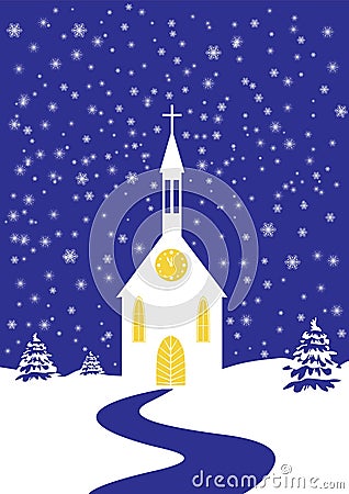 Christmas church of snowy landscape Vector Illustration