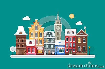 Christmas City Background Vector Illustration