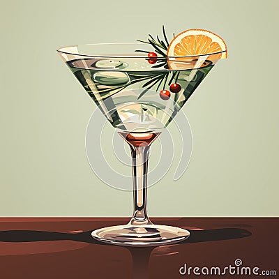 Christmas classic cocktails. Mid century illustration style. Drinks with festive garnish Cartoon Illustration