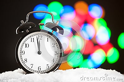 Christmas clock blurred festive background Stock Photo