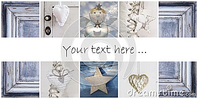 Christmas collage in blue - ideas for decoration or a greeting c Stock Photo