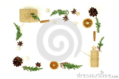 Christmas composition. Frame, branches, Stock Photo