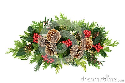 Christmas Composition with Pine Cones and Winter Greenery Stock Photo