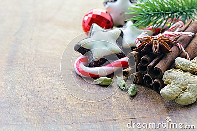 Christmas composition, spices and cookies Stock Photo
