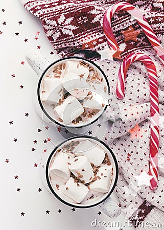 Christmas composition of two cups of chocolate Stock Photo