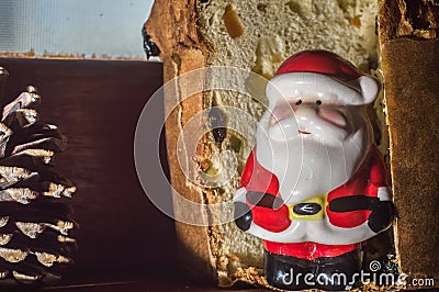 christmas concept with panettone and soft toys , window to funff and copy space Stock Photo