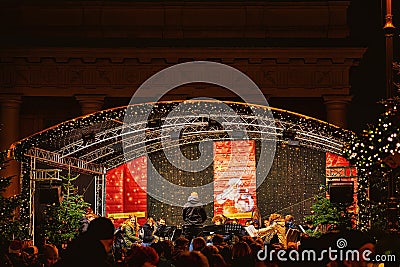Christmas concert on the stage of the Schwerin Christmas market Editorial Stock Photo