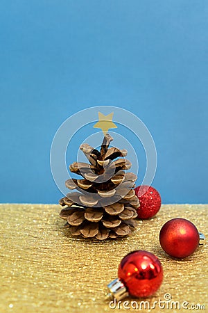 Christmas cone with red balls Stock Photo