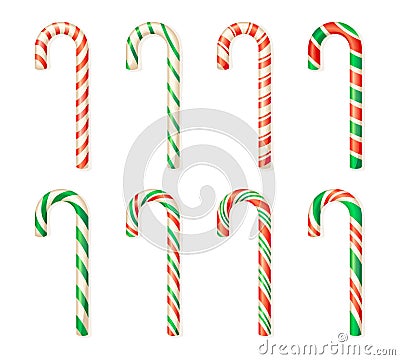 Christmas confection. Candy cane sticks, isolated sugar lollipop traditional xmas celebration element, peppermint sweets Cartoon Illustration