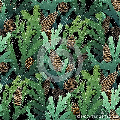 Christmas coniferous seamless pattern Vector Illustration