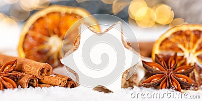 Christmas cookies cinnamon star spices baking bakery banner snow winter copyspace text Stock Photo
