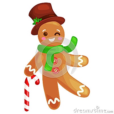 Christmas cookies gingerbread man decorated with icing dancing and having fun xmas sweet food vector illustration Vector Illustration