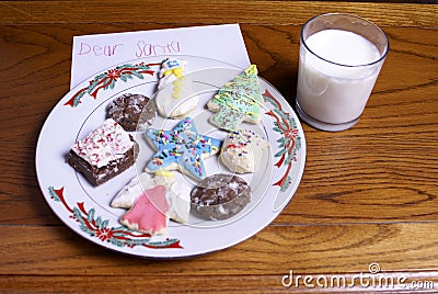Christmas Cookies Milk and Note for Santa Stock Photo