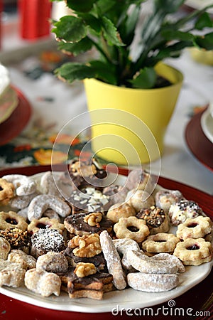 Christmas cookies on a plate decorated on a table Stock Photo