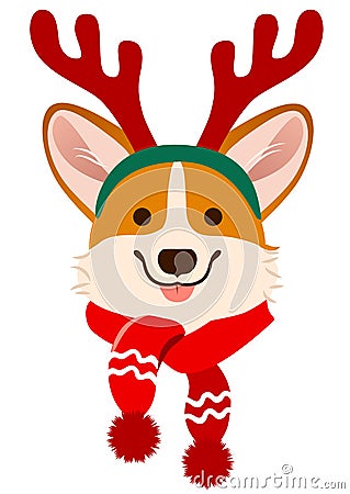 Christmas Corgi dog cute cartoon vector portrait. Pembroke Welsh Stock Photo