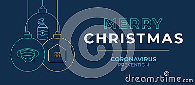 Christmas coronavirus ball banner. Christmas events and holidays during a pandemic Vector illustration. Covid-19 prevention Vector Illustration