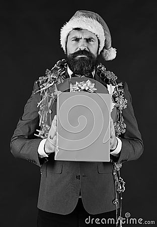 Christmas corporate party concept. Manager with beard Stock Photo