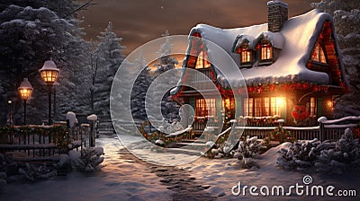 A Christmas cottage decorated for the holiday Stock Photo