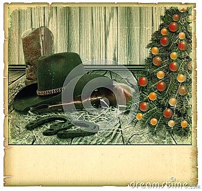 Christmas cowboy background card Stock Photo