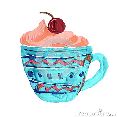 Christmas creamy mousse dessert in cup with decoration berry cherry on top. Stock Photo