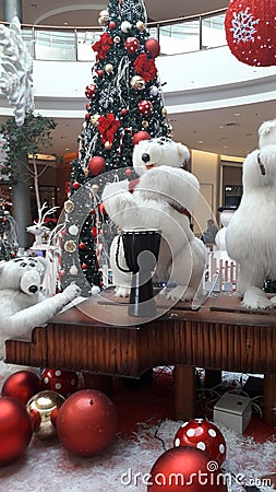 Christmas creative decoration bear band happy holidays shop Editorial Stock Photo