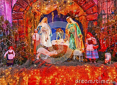 Christmas Creche Convent Nuns San Miguel de Allende Mexico Stock Photo