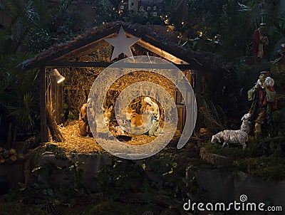 Christmas creche with Joseph Mary and Jesus Stock Photo