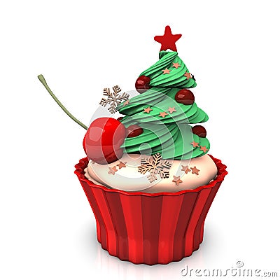 Christmas Cupcake Cherry Stock Photo