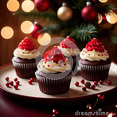 christmas cupcakes , festive treats with colorful icing Stock Photo