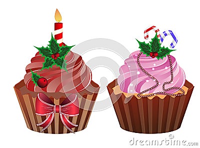 Christmas cupcakes.Illustration of Christmas cupcakes decorating Vector Illustration