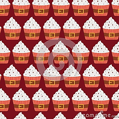 Christmas cupcakes puttern. cute winter sweets food. Xmas muffin with decor. Flat new year dessert vector Vector Illustration