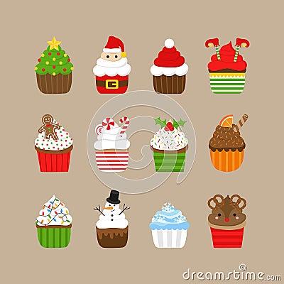 Christmas cupcakes vector illustration set Vector Illustration