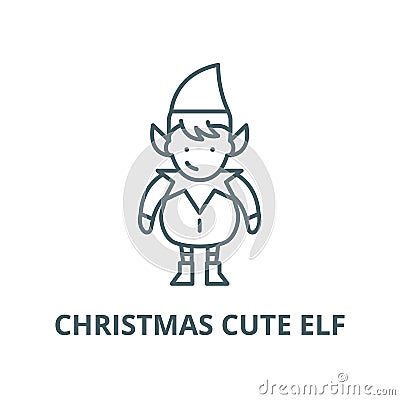 Christmas cute elf line icon, vector. Christmas cute elf outline sign, concept symbol, flat illustration Vector Illustration