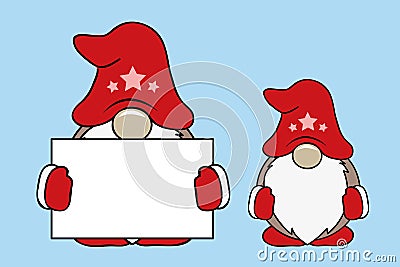 Christmas cute gnomes with red clothes and card Vector Illustration